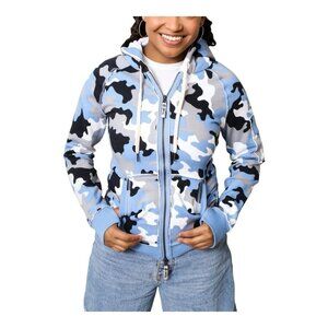 Thumb United Women’s Jamie Hoodie Large Zip Up Blue Camo Style T-W202 Pockets